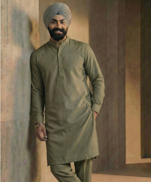 Siya ram Silk Pathani Olive Green Kurta Pajama Per Meter ₹385